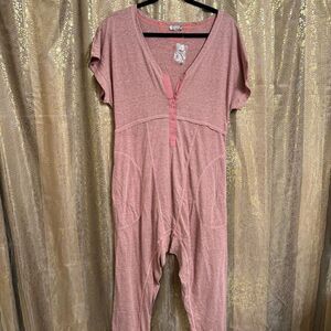 Free People Pillow Talk Henley Pajama Romper Heathered Pink XS NWOT